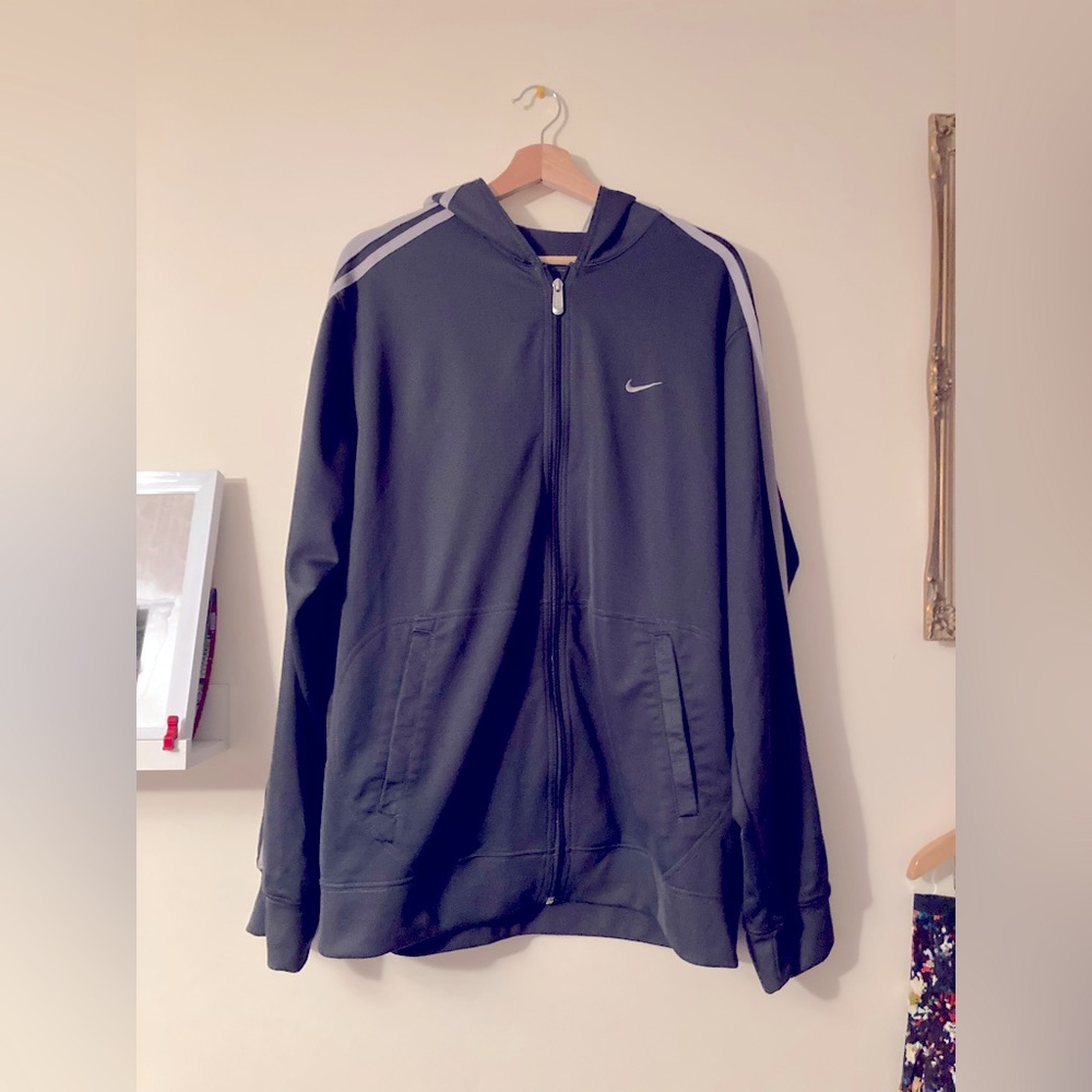 Nike Vintage Gray and Black Zip-Up Hoodie Mens L
